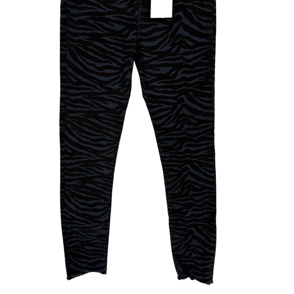 Zara Zebra Print Skinny Jeans 6 High Rise Raw Hem Blue Black Stretch Dark Wash - Picture 4 of 11